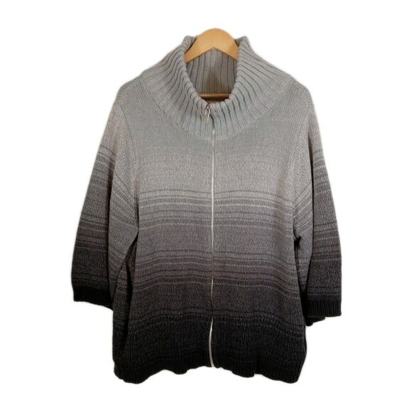JONES NEW YORK SPORT Womens Cardigan Sweater Full Zip Ombre Grey to Black 2X EUC - Picture 1 of 8
